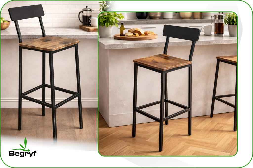 Hoker Ciemny Brąz Taboret Do Kuchni 30X40X90 I Begryf