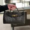 Niche Design New Style Metal Rope Buckle Genuine Leather Woven Tote Bag One-shoulder Portable Large-capacity Retro Women's