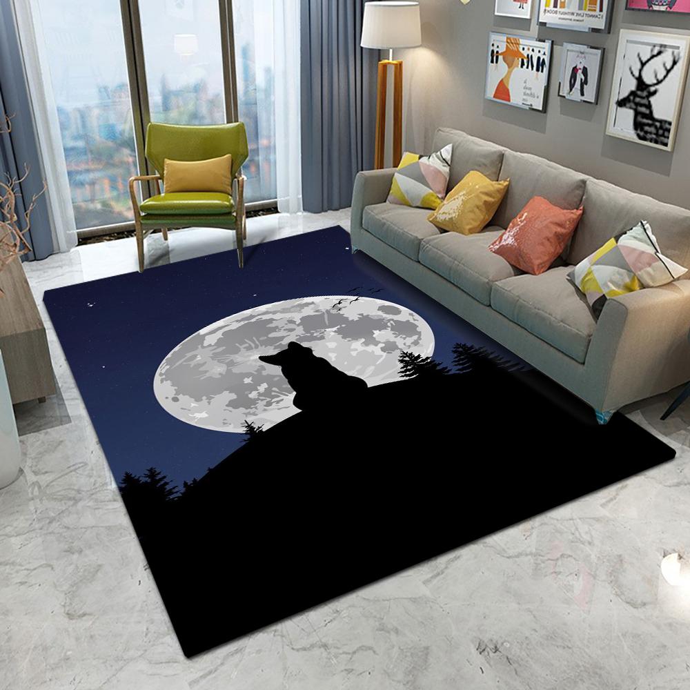 Night Scene Themed Carpet With Moon Cat Patterns Artistic Illustration Style Dreamy Elegant Non Slip Rug For Living Room Bedroom