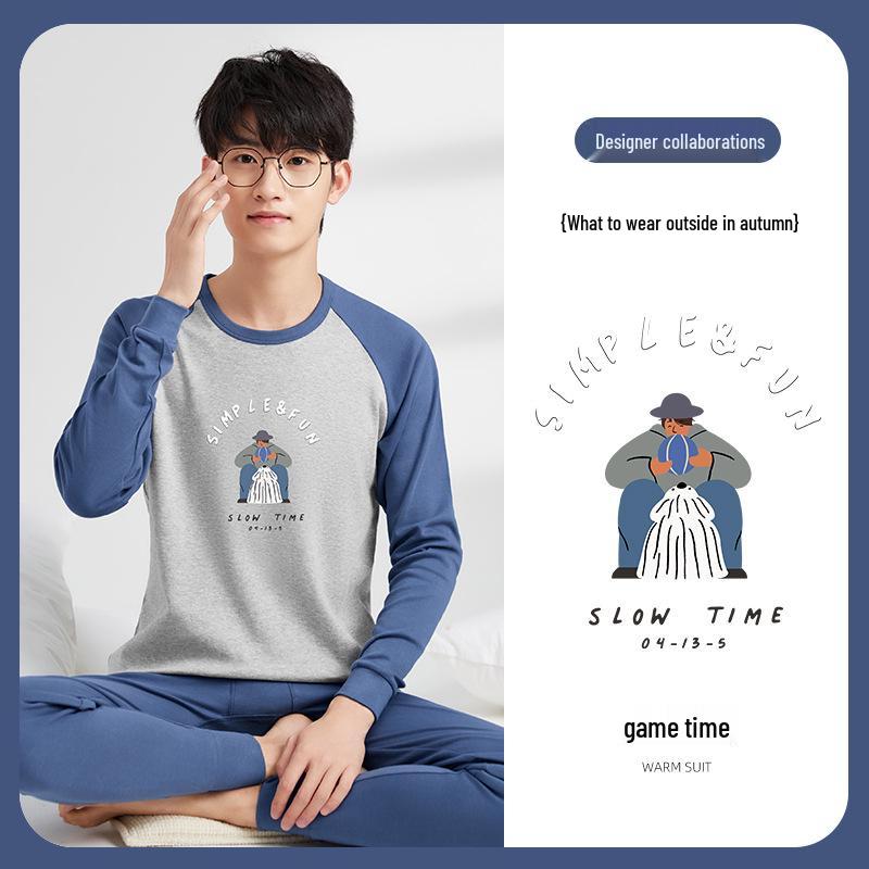 Ensemble de sous-vêtements thermiques pour ados: Coton Pur, Style Fin pour Étudiants du Collège et du Lycée - Flanelle de Coton Chaude