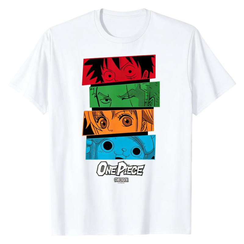 One Piece Main Characters TShirt Y2K Grunge Anime Group Graphic Print Crew Neck Pure Cotton Casual Daily Outfit Fashion Tops