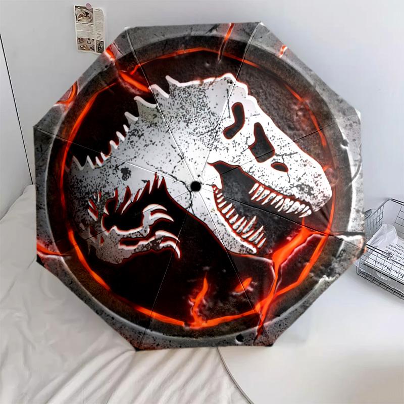1pc Dragon, dinosaur pattern Umbrella Portable Folding Umbrella Iron Frame Hole Bone Structure Outdoor Home Umbrella
