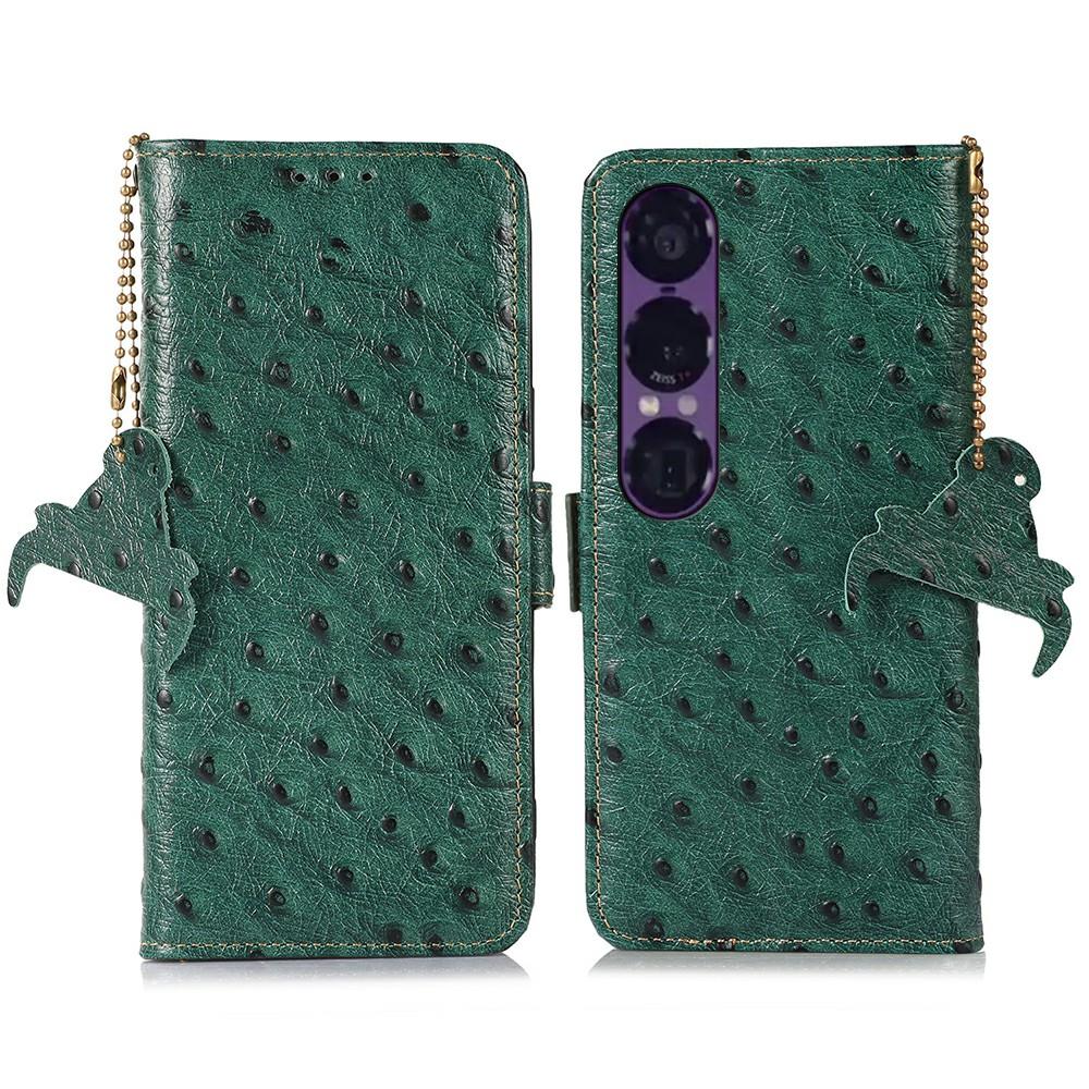 For Sony Xperia 1 VII Case RFID Blocking Genuine Cow Leather Phone Case Ostrich Texture