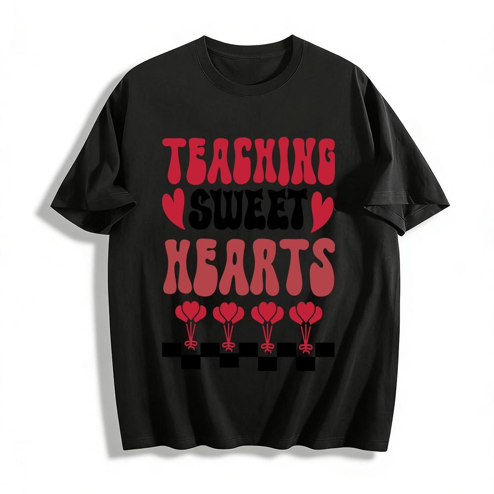 

Valentine s Day Teacher Shirt Teaching Sweet Hearts Graphic Top Pure cotton T-shirt XXS