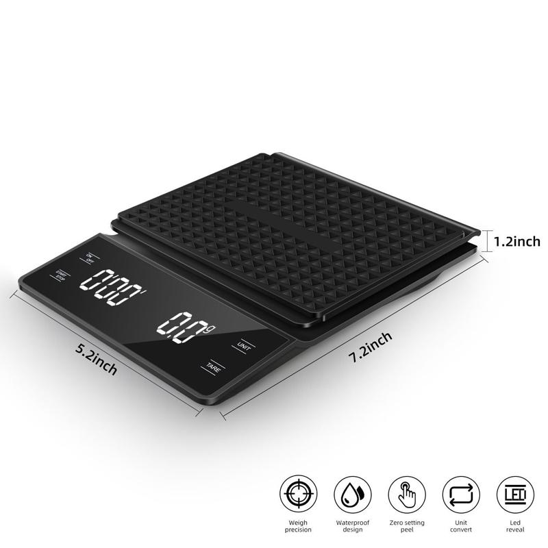 3kg 0.1g Digital Coffee Scale with Timer LED Screen Espresso High Precision Measures Kitchen Scale LCD Digital Kitchen Scale
