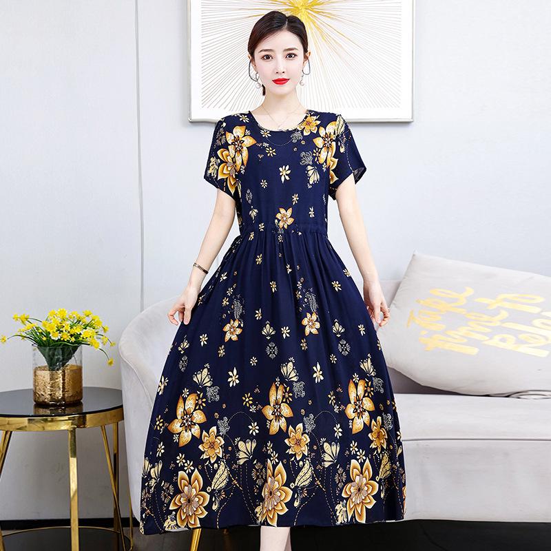 

2023 Квіткова бавовняно-шовкова сукня-свінг вище коліна - Великий розмір, Модний літній одяг для жінок середнього віку 3XL