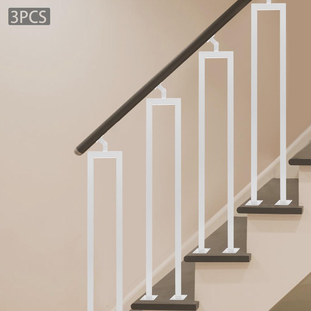 U-Shape Stair Balusters, 3-Pack White Staircase Spindles, 91.5cm Vertical Railing Posts, 21.5x6x91.5cm Interior Baluster Set