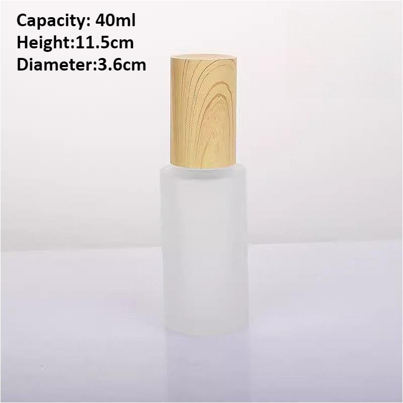 Wood Grain Frosted Glass Bottle with Pump Spray, Refillable Lotion Cosmetic Container for Travel Serum Essentials