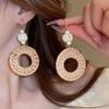 Holz Rattan Geflecht Ohrringe Blume Strand Schmuck Elegante Geometrische Ohrringe Party