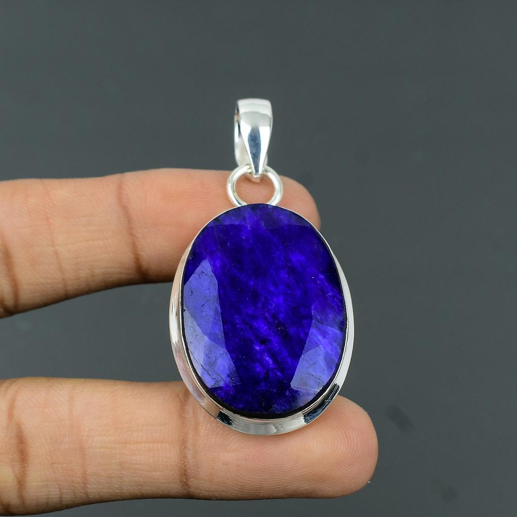 Blue Sapphire Pendant 925 Sterling Silver Pendant Blue Sapphire Gemstone Jewelry
