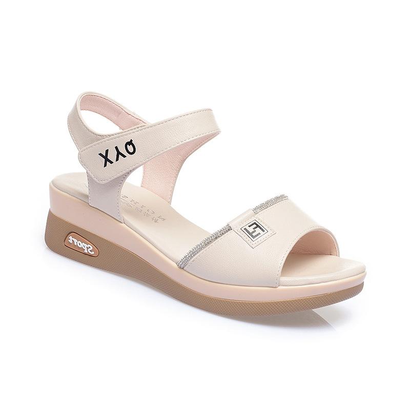 

Fashion 2024 New Summer Women Sandals Casual Women Flat Genuine Leather Female Wedges Sandals Soft Sole Cozy Mother Shoes Anti-slip 35(Foot22.5cm)