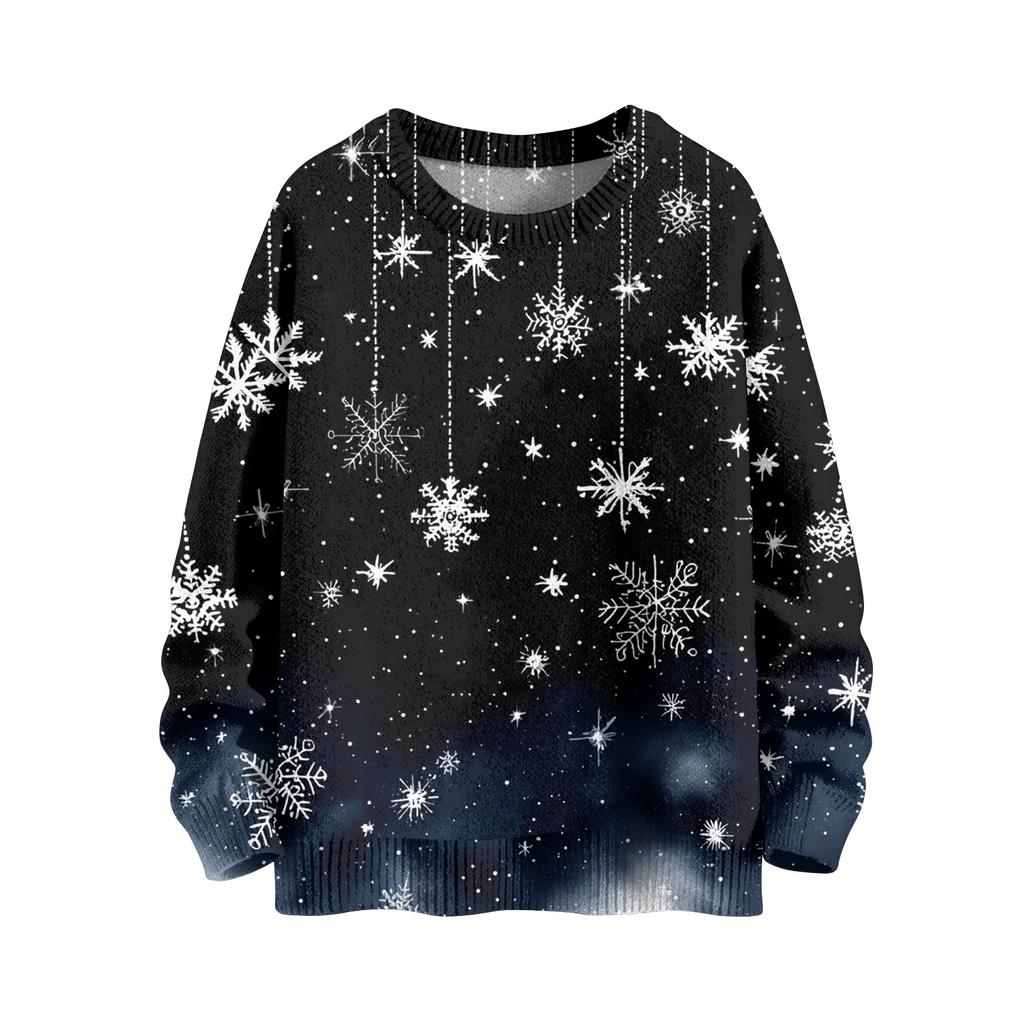 Women's Fashion Casual Long Sleeve Christmas Printed Round Neck Knitted Top