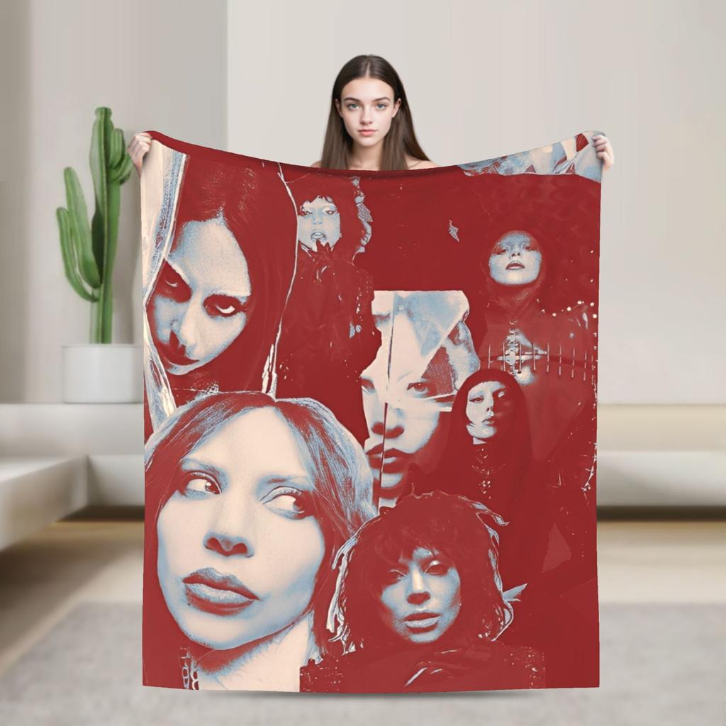 Lady Singer Rock Album Gagas Knitted Fashion Blankets Y2K Tour Flannel Throw Fashion Blanket Rug Piece Ultra-Soft Warm Bedspread Multifuncti