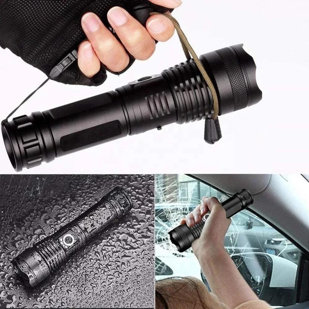 High Power 4-Core XHP50 LED Flashlight Type-C Rechargeable Torch Zoom Hand Lantern 18650 For Camping, Outdoor & Emergency Use