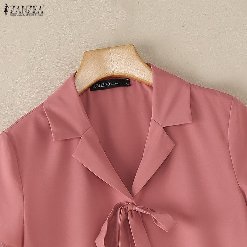 ZANZEA Women Turn Down Collar Loose Casual Short Sleeve Blouse