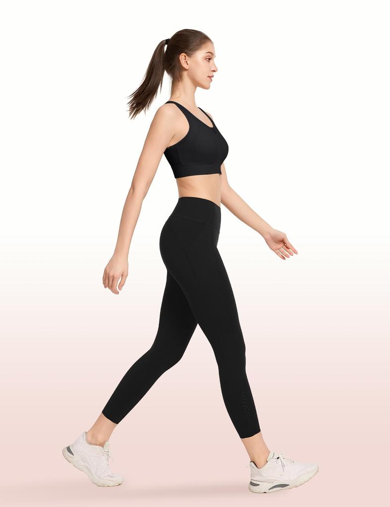 Yvette Sports High for Gym and Black Women's Non-Slip Bra, Front-Opening, Support, Sweat-Wicking, Quick-Drying, Racerback, One-Piece Cup, Wireless,