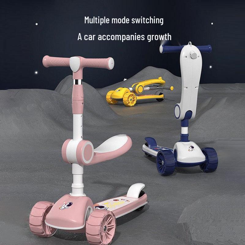 Dětská koloběžka 3 v 1: Posaď se, jeď a zatáčej s hudbou a světly pro děti ve věku 3-12 let.