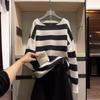 Women's Korean Style Striped Cashmere Round Neck Sweater – Soft, Comfortable, and Loose Fit
