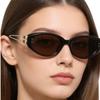 Retro Oval Brown Sunglasses for Women Fashion Metal Frame Sun Glasses