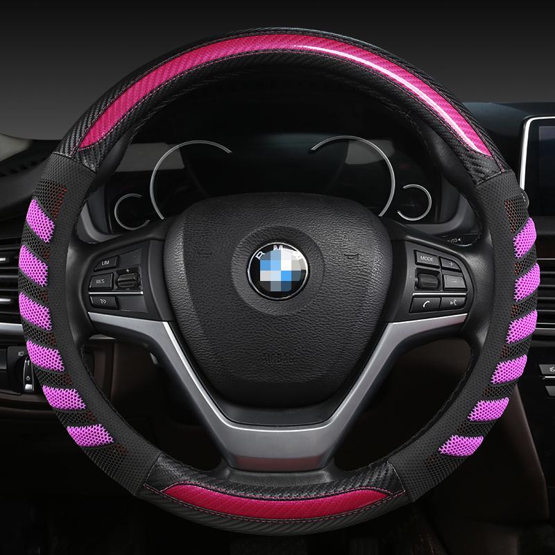 LS AUTO Steering Wheel Cover 38CM 15'' Braid On Steering Wheel Car Styling Universal Carbon Fiber Steering Wheel