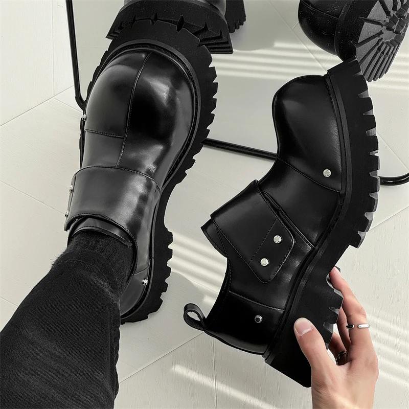 Modne Casualowe Buty Skórzane w Brytyjskim Stylu z Narzędziową Cholewką Płaskie Designerskie Skórzane Buty Oxford na Grubej Podeszwie Modne Biurowe Wsuwane Mokasyny