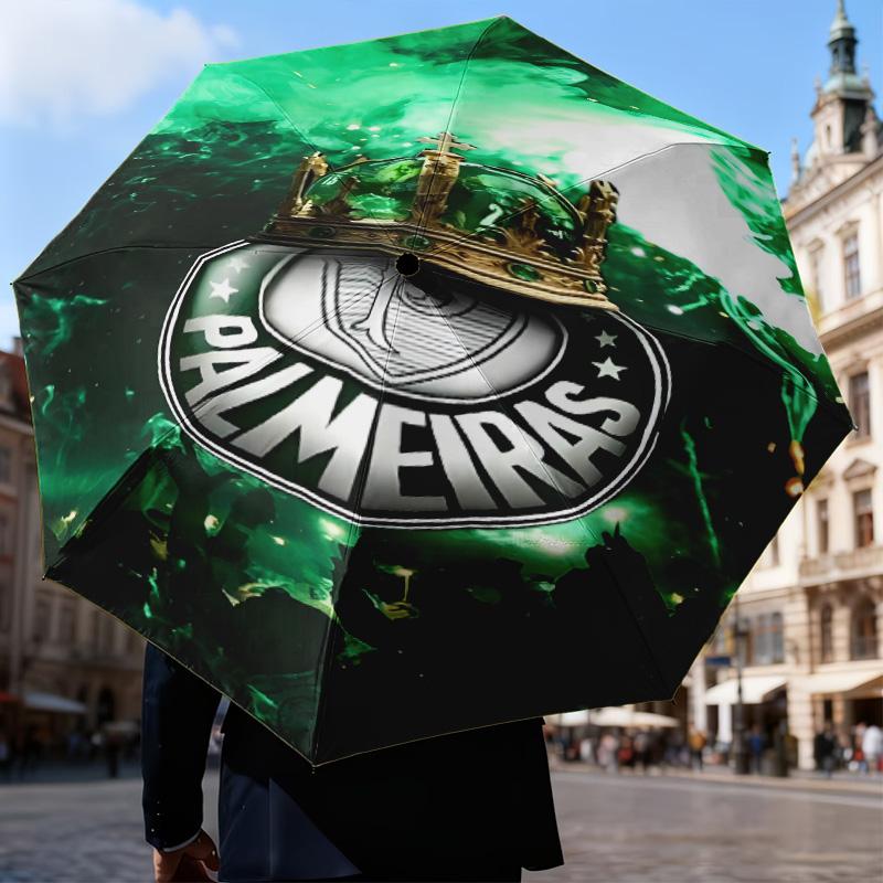 1PC Green And White Passion Printed Umbrella Folding Umbrella, Automatic Umbrella 8-Frame for Travel, Camping Fan Gifts Christmas Gifts