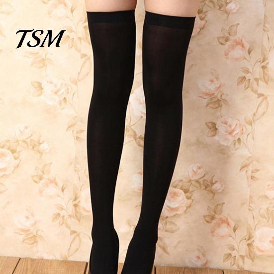 Women Stockings Solid Color Elastic Acrylic Fiber Over Knee Socks Stretch Comfortable Thigh High for Party