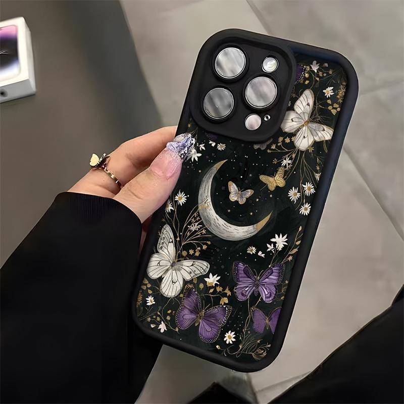 Moon butterfly pattern phone case suitable for iPhone 17 16 15 14 13 12 11 Pro/Max/Plus anti drop and shockproof back cover
