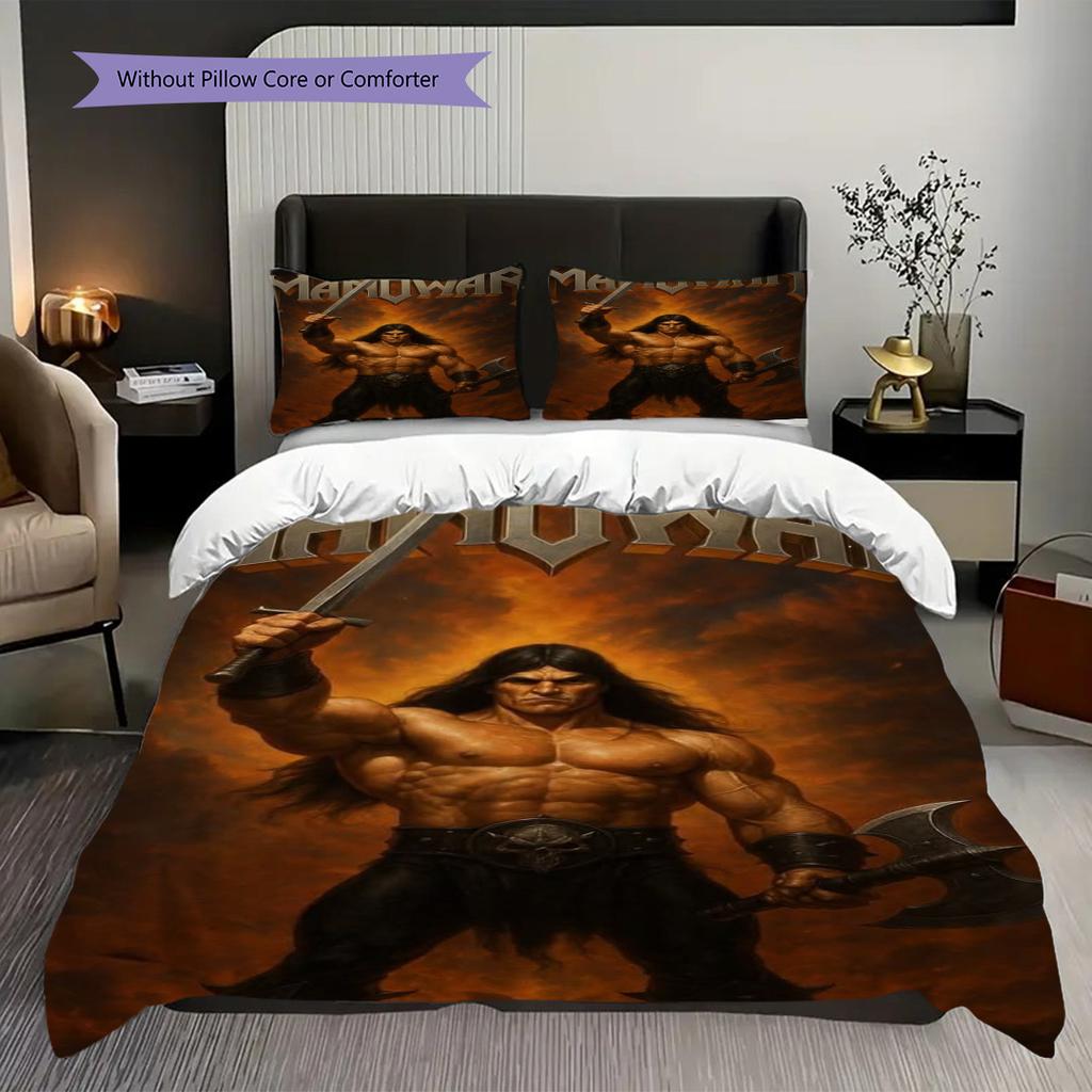 Epic Warrior Ascends Flames Bedding (1 * duvet cover + 2 * pillowcase, without core) 2D Flat Duvet cover and pillowcase Soft and comfortable
