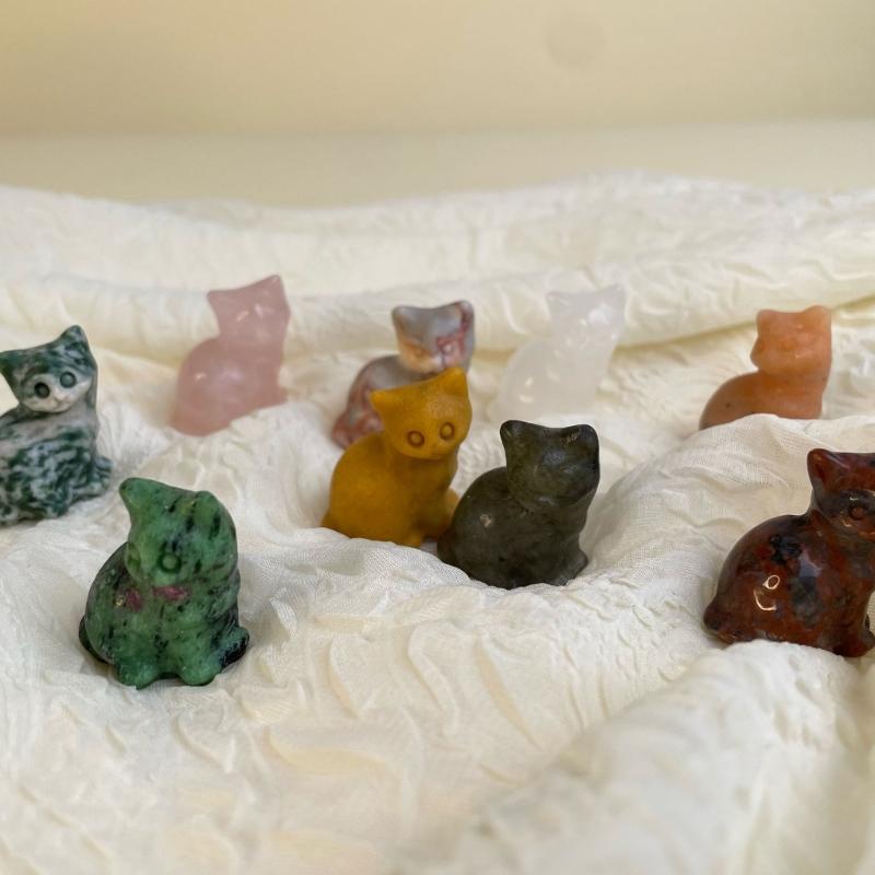 Kristall Glückskatzen Figur Schnitzerei Miniatur Ornament für Schreibtisch Fengshui Dekorationen Symbol für Glück Tierstatue