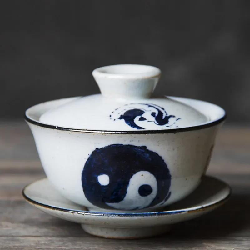

Ретро Ручная работа Чашка для чая Керамика Jingdezhen Гайвань Китайский заварник с крышкой Чашка Чашка для чая Набор для чая Бытовая посуда для напитков 9.5x7cm 110ml светло-серый