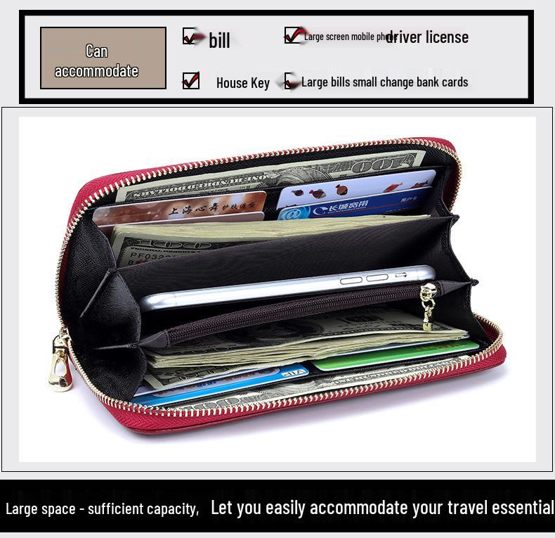 Camellia Women's Genuine Leather Long Wallet, Large Capacity Clutch for Phone and Cash