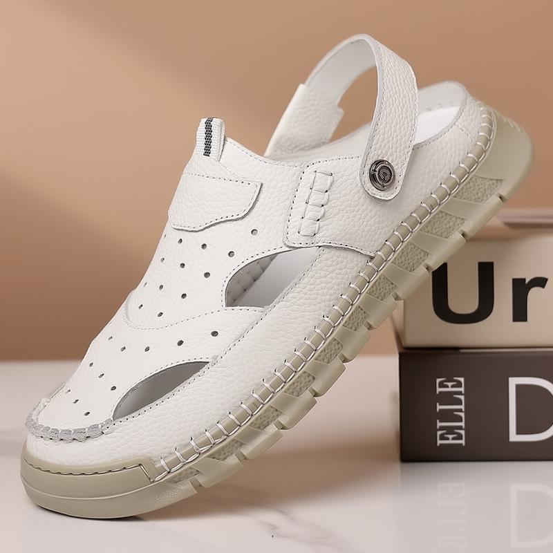 Fashion Fashion Casual Hallow Leather Shoes for Men Summer New Designer Breathable Sandals Male  Solid Color Driving Shoes Man