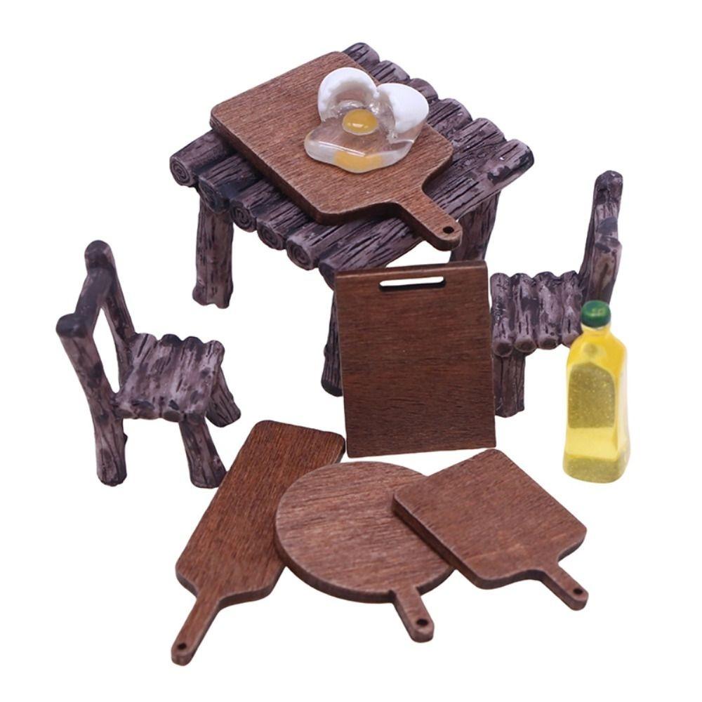 5Pcs Wood Dollhouse Kitchen Accessory Round Square Bread Dessert Board Miniature Scene