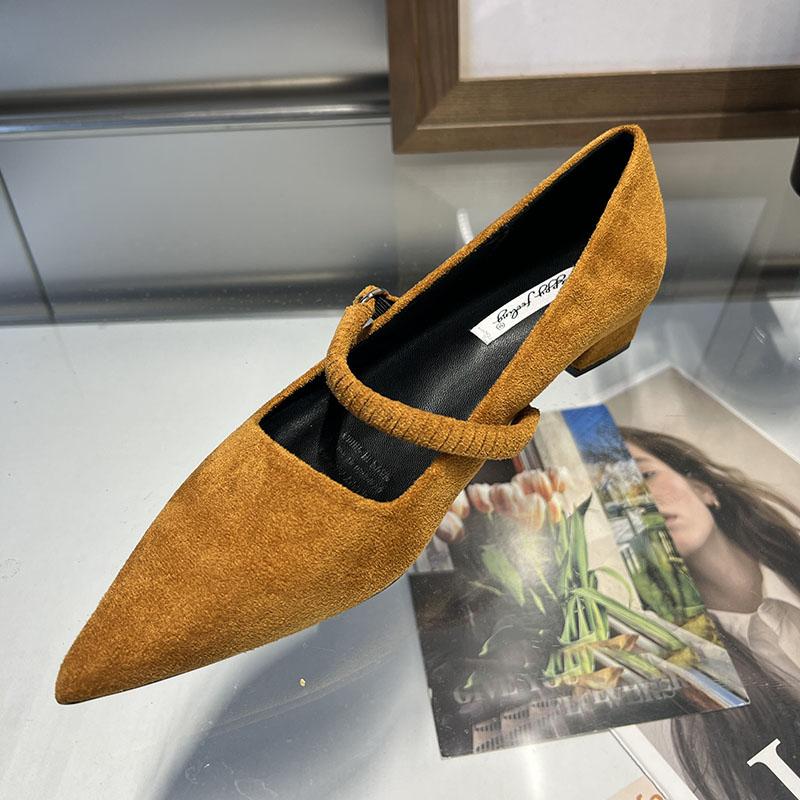 Fashion Fashion Shallow Ladies Medium Heels Pumps Shoes Female Buckle Strap Footwear Flock Women Heeled Mary Janes Shoes 2025 New New