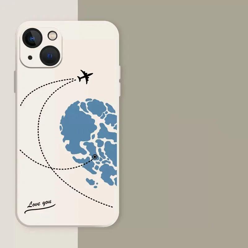 Airplane Route Love Couple Pattern Phone Case for iPhone 17 16 15 14 13 12 11 16E Series Pro Max Plus Double Layer Protection