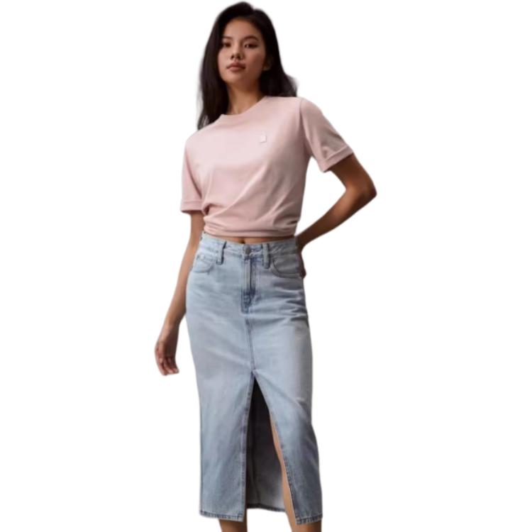 Calvin Klein Minimalist Embroidered Cotton Loose Short Sleeve T-Shirt Women Tops Shell-Pink J223466-TF6