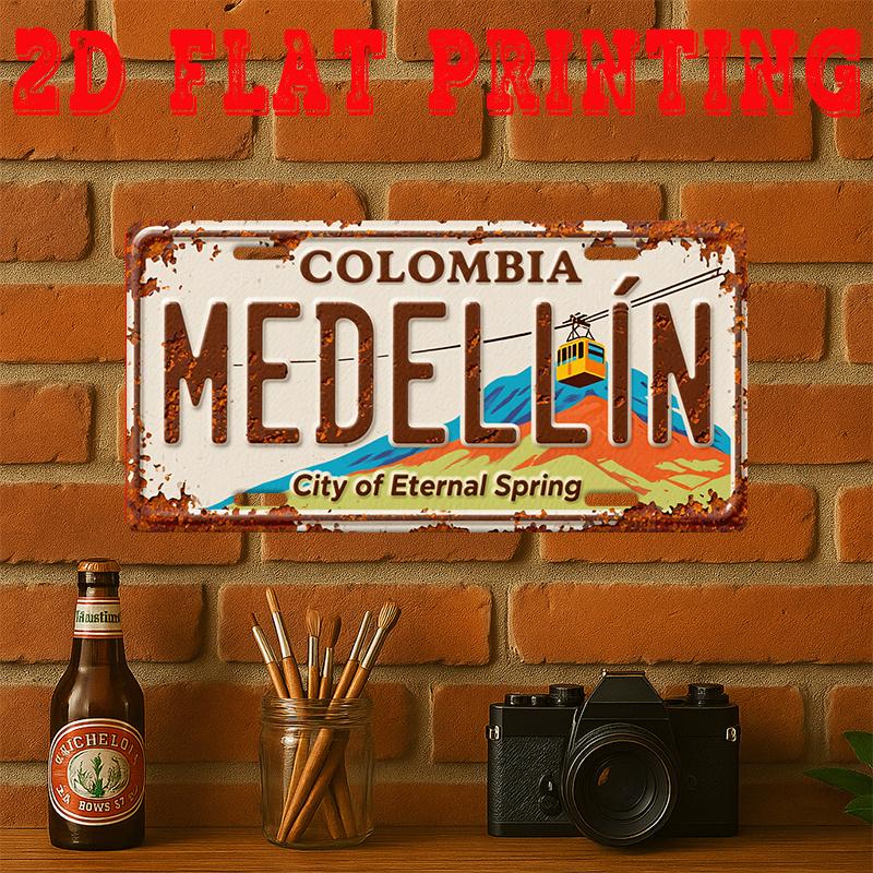 d Flat Printing pc Vintage Metal Tin Sign Decorative Sign Medellin City Sign City of Eternal Spring Retro Wall Art 15x30cm(5.9x7.8inch)