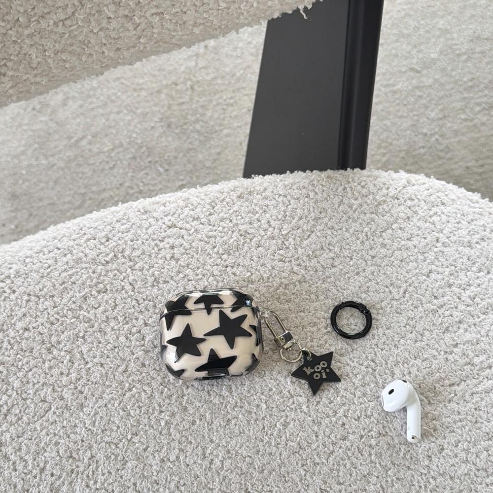 Housse pour écouteurs Ins douce et cool étoiles noires pour AirPods pro3 3ème génération sans fil Bluetooth Apple AirPods 1ère / 2ème génération étui pour écouteurs