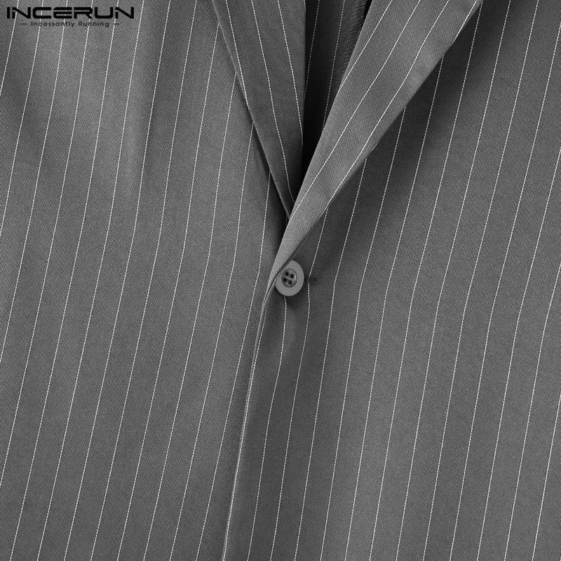 INCERUN Oversized Men Lapel Sleeveless Striped Patchwork Layers Thin Blazer Casual Long Coats