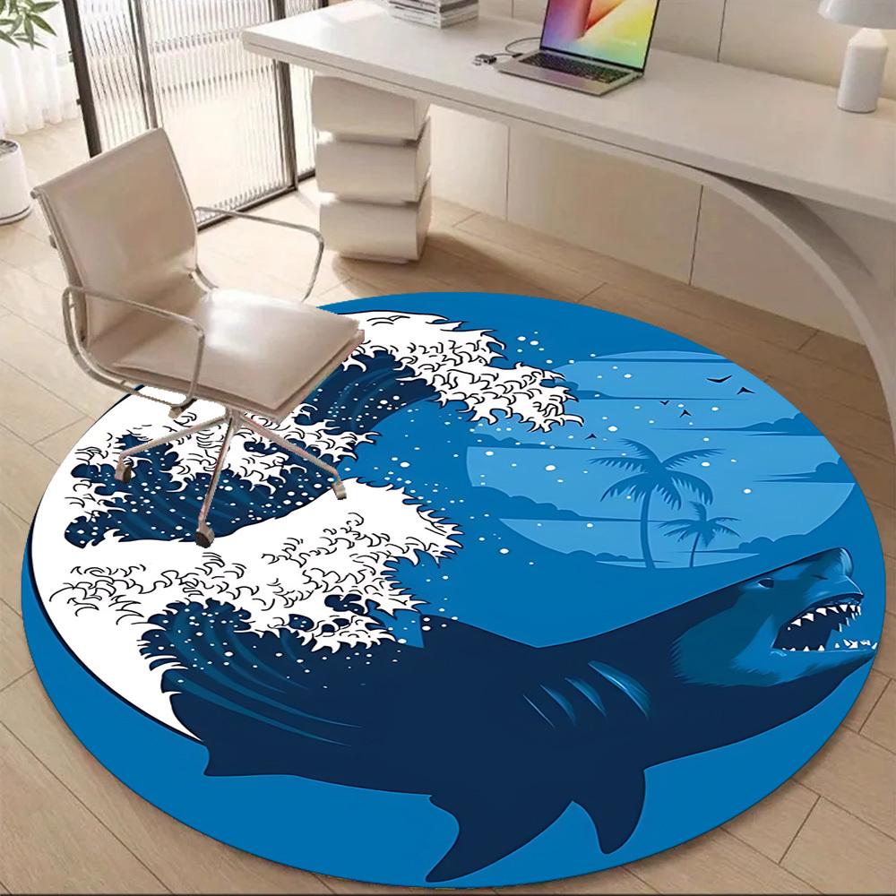 1PC Ocean Waves Office Round Area Rug, Mat Suitable For Office, Under Office Chairs Bedroom Living Room Home Decor, Room Deco