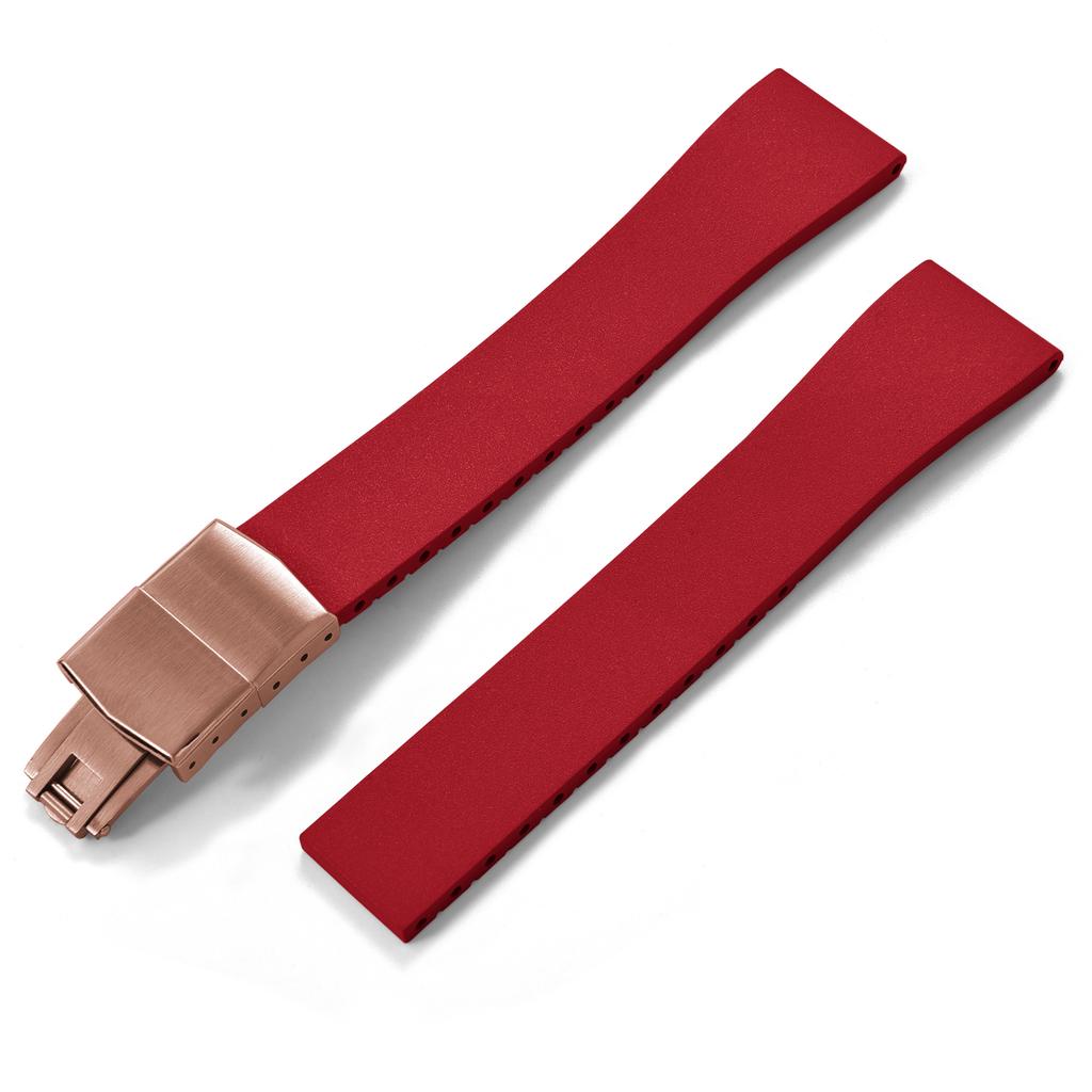 New Fluoro Rubber Watch Band CTS FKM Strap 16 18 19 20 21 22mm Cut to Size Fast Release Adjustable Universal Rose Gold Buckle