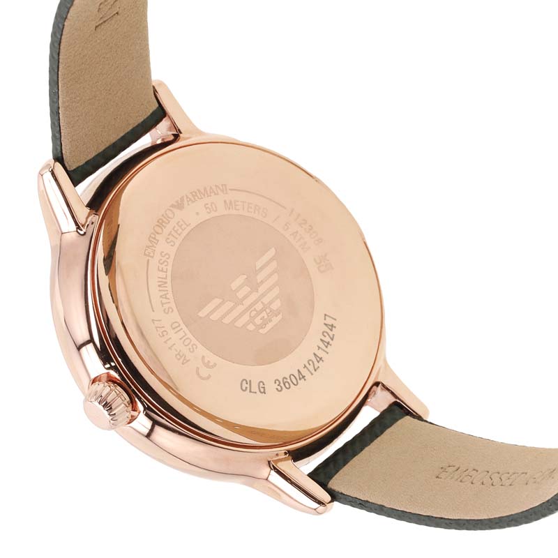 Emporio Armani Three Hand Green Leather Watch AR11577-CLG