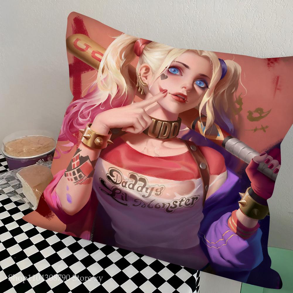 H-Harley Q-Quinn Pillow Case Fashion Square Pillowcase Bedroom Sofa Room Ins Decoration Leisure Cushion Cover 40x40