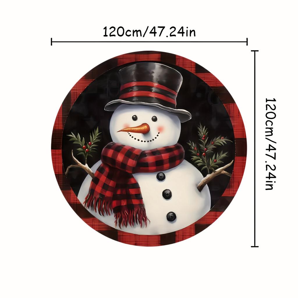 1Pcs Christmas Snowman Buffalo Plaid Print Round Area Rug Indoor Non-Slip Washable Fiber Carpet Soft Comfortable Mat For Bedroom Living Room