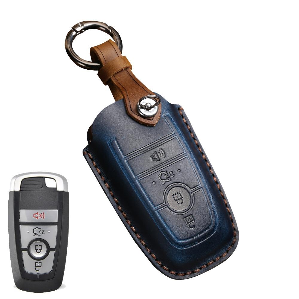 Premium Leather Key Case for Lincoln Ford Raptor Explorer Edge F150 Expedition Rugged Cowhide Cover