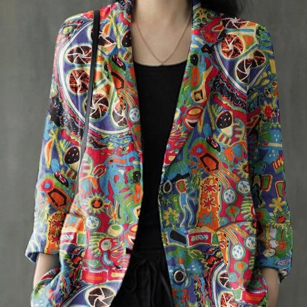 Autumn and Winter New Product Retro Printing Loose Retro Small Suit