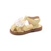 Girls Sandals Lace Bows Sweet Beading Kids Princess Shoes T-strap Soft Sole 2025 Summer New Children Beach Shoes Hook&loop Cute