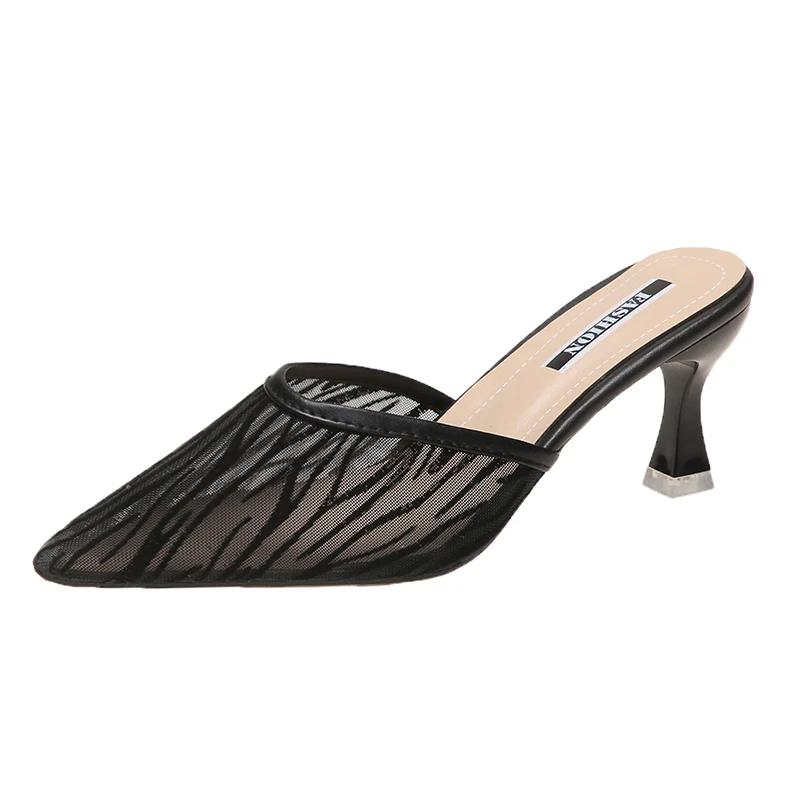 

Fashion Women s Slippers High Quality Medium Heel Slim Heel Modern Sandals Solid Color Light Adult Sexy Dress Outdoor Women s High Heels 41 чёрный