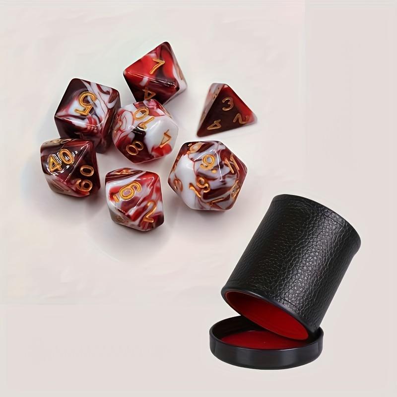 Multi Sided Digital Dice Set with Leather Cup 7 Dice Two Color Red Velvet Silent Board Game Accessories